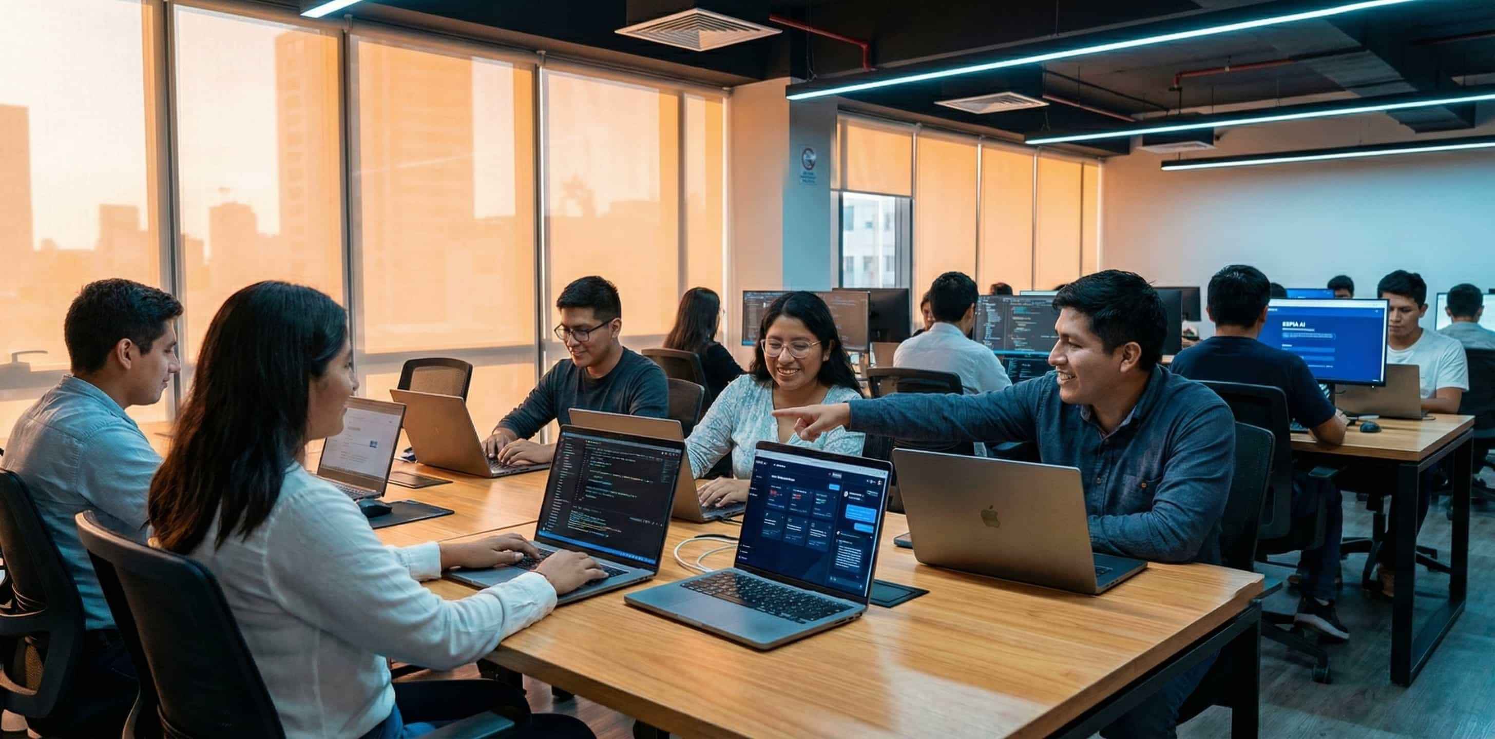 Estudiantes trabajando con inteligencia artificial